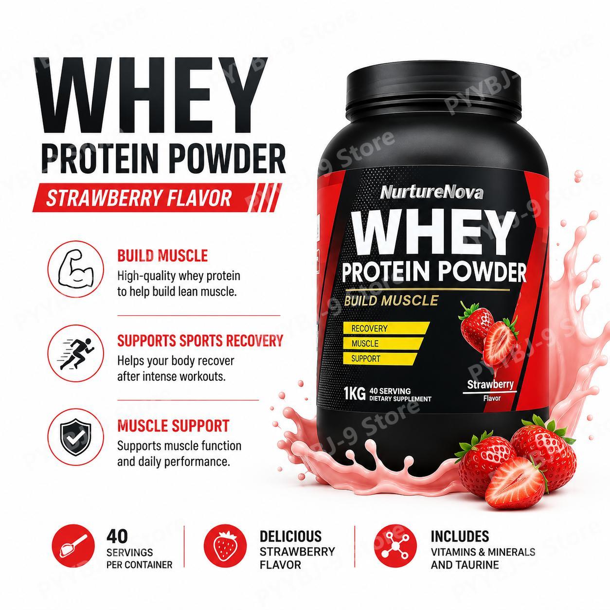 Nutrition For Fitness Training - NurtureNova Whey Protein Powder Strawberry Flavor